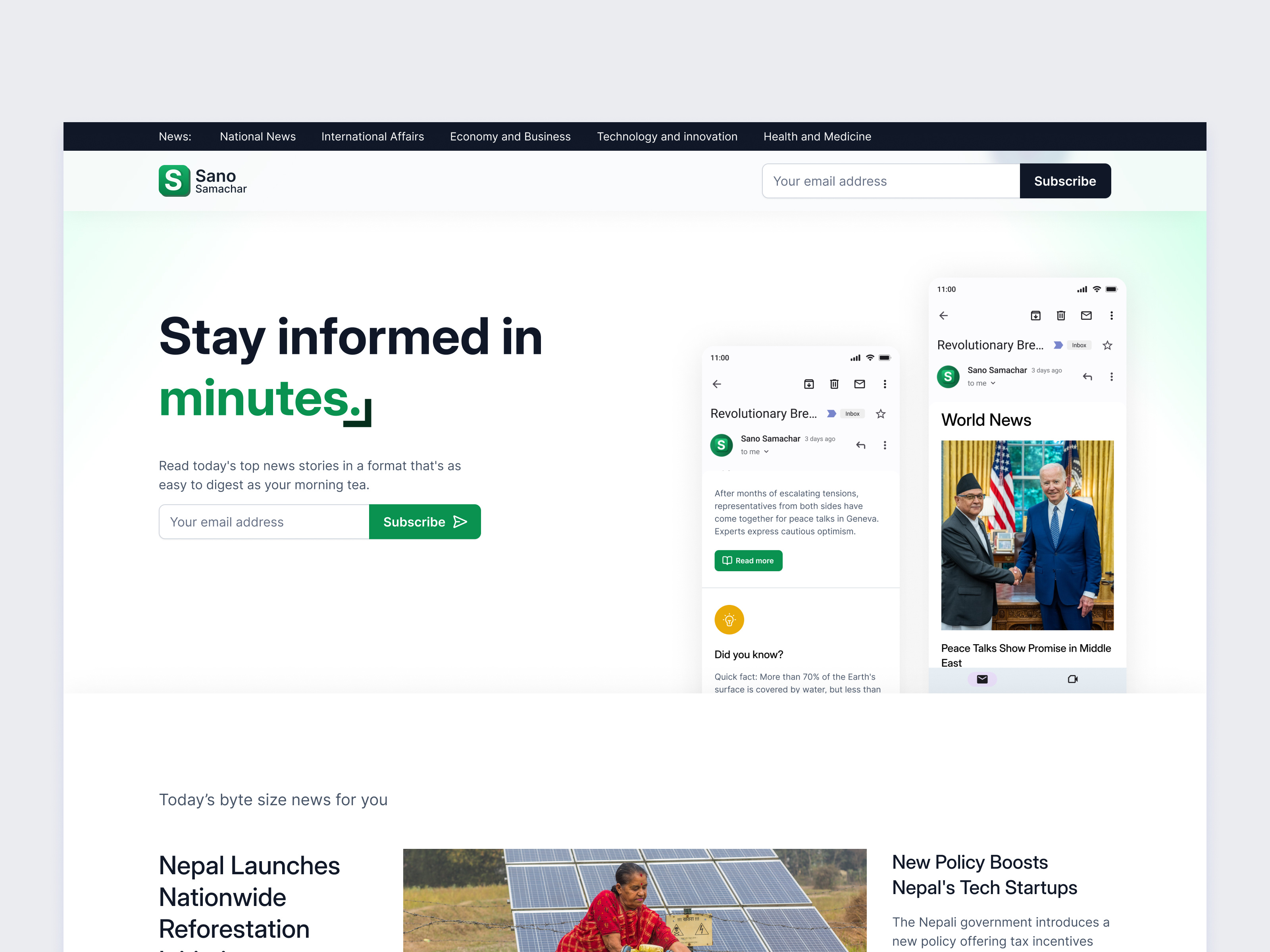 Newsletter landing page | Sano samachar