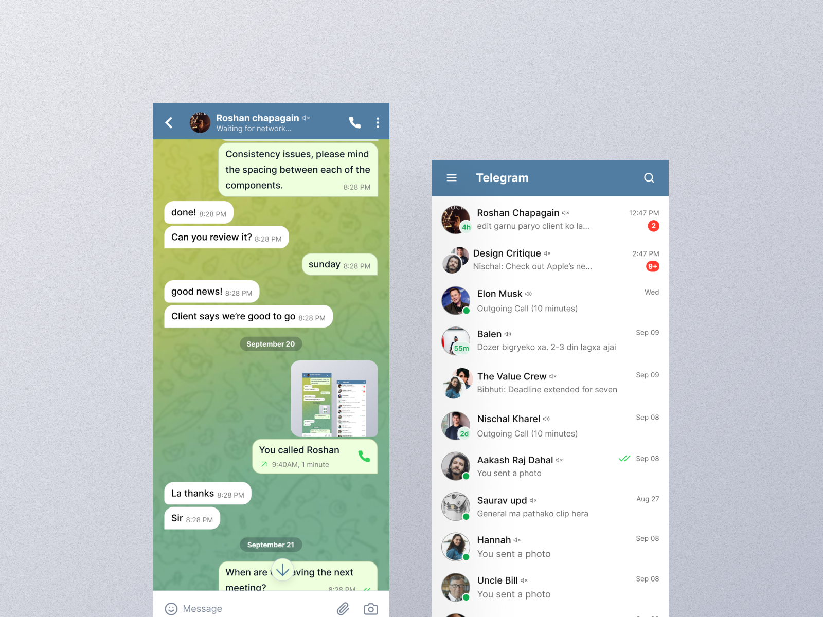 Telegram Revision exploration || Messaging app design